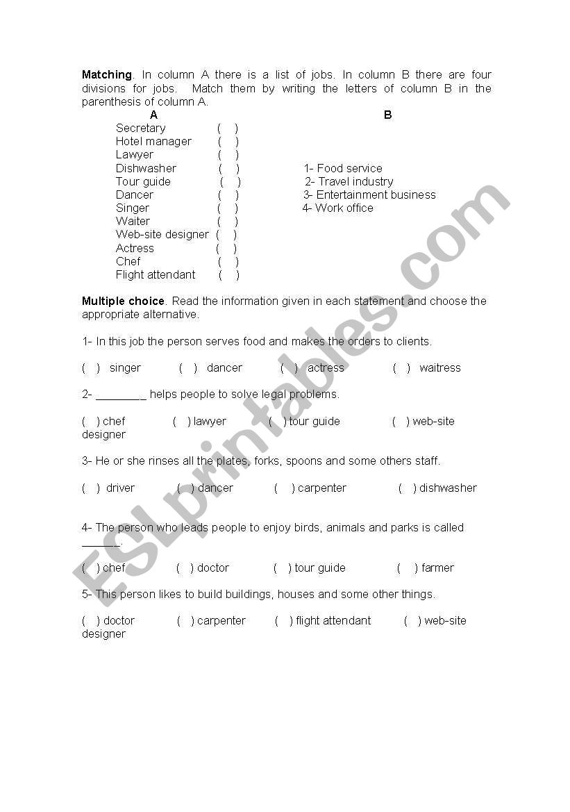 jobs worksheet