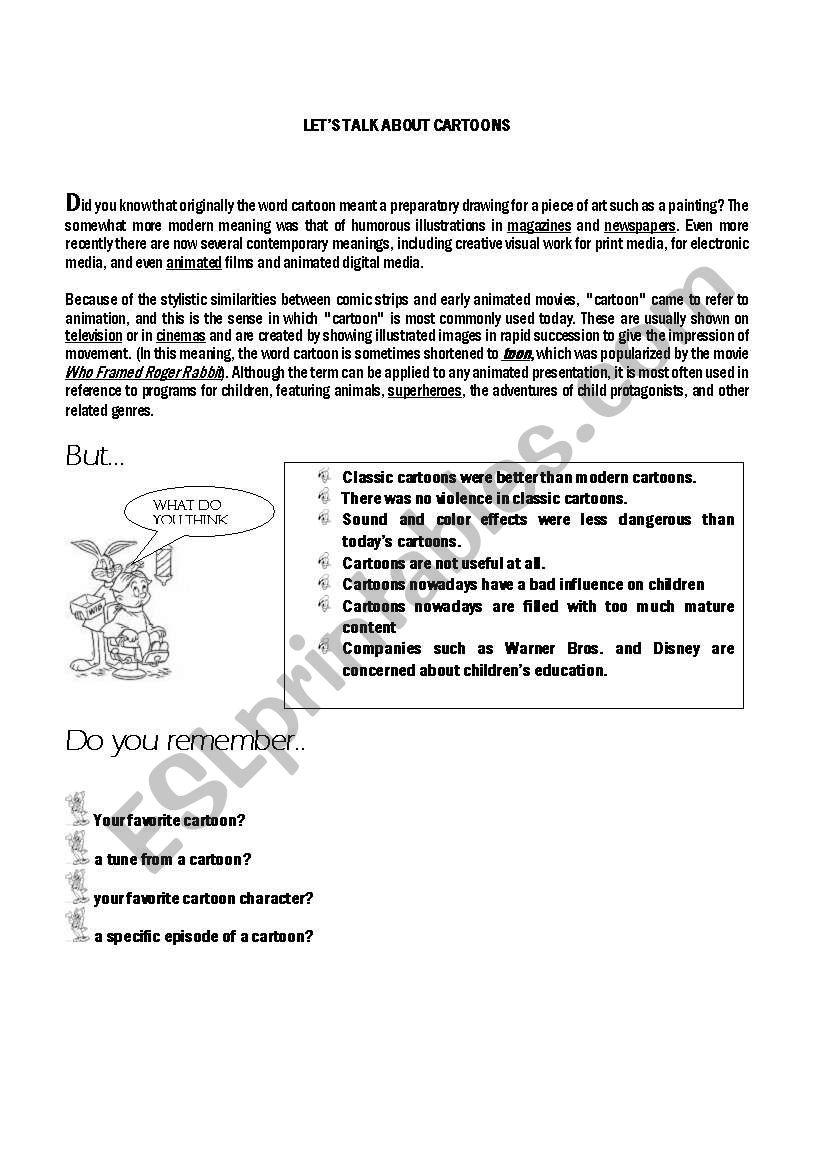 Talking about cartoons worksheet