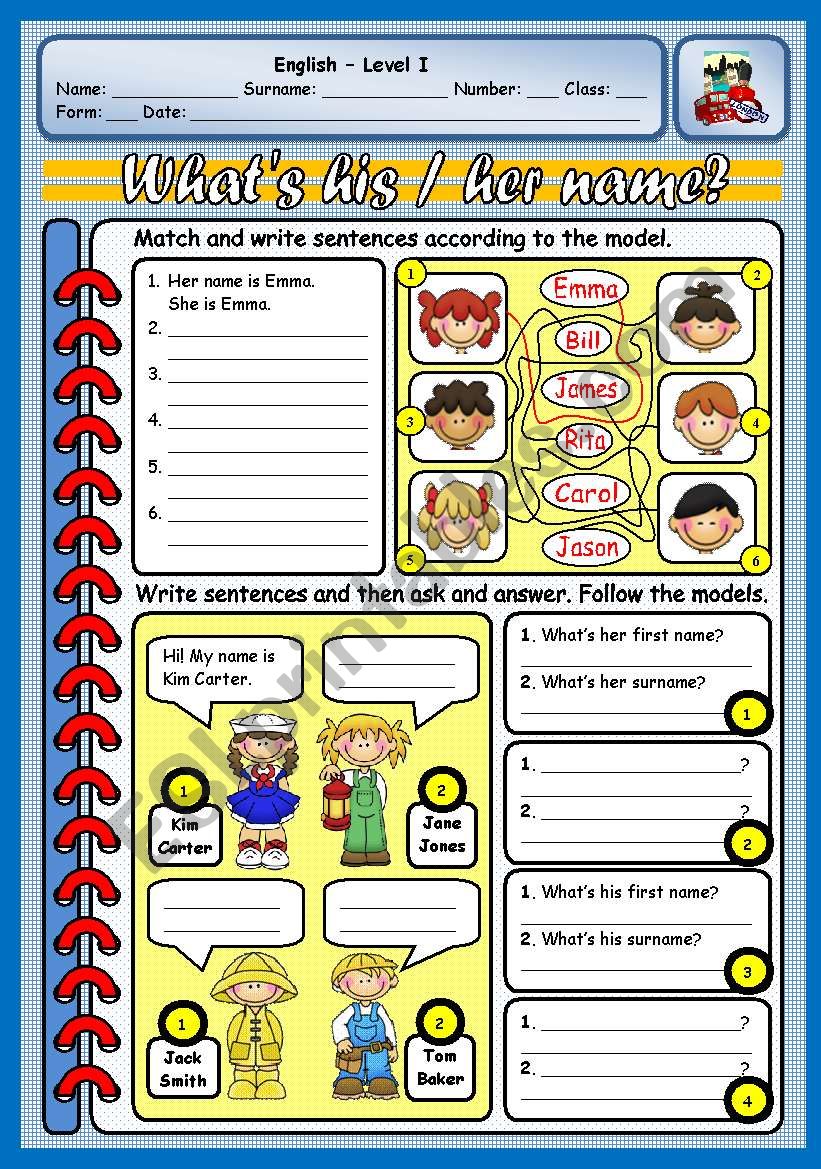 WHATÂ´S HIS/HER NAME? worksheet
