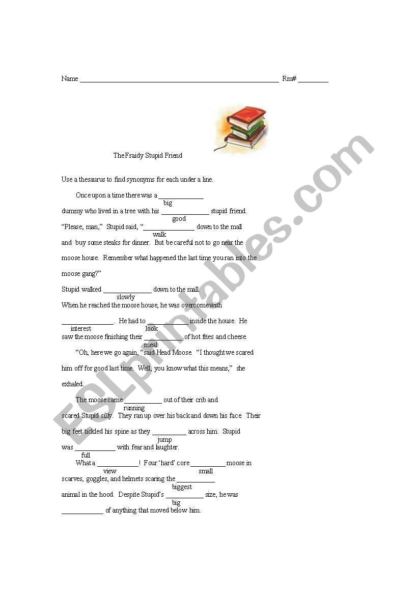 Using the Thesaurus worksheet