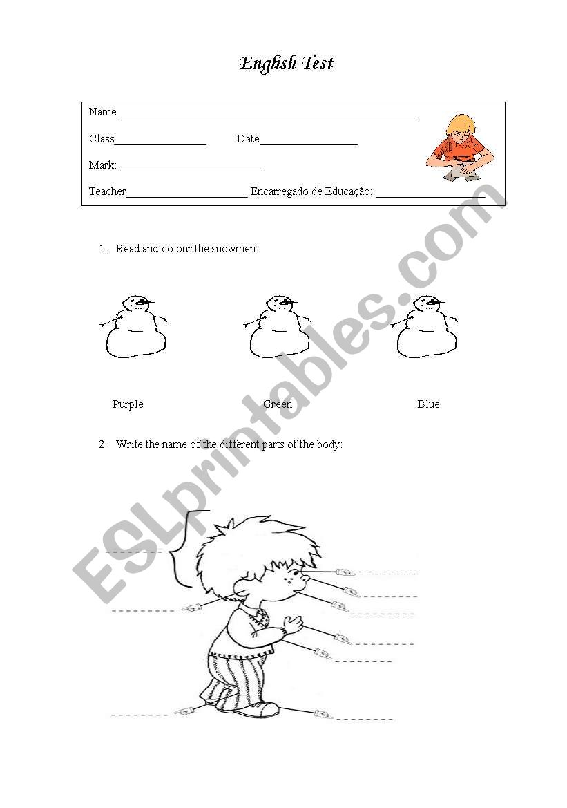 english vocaulary test worksheet