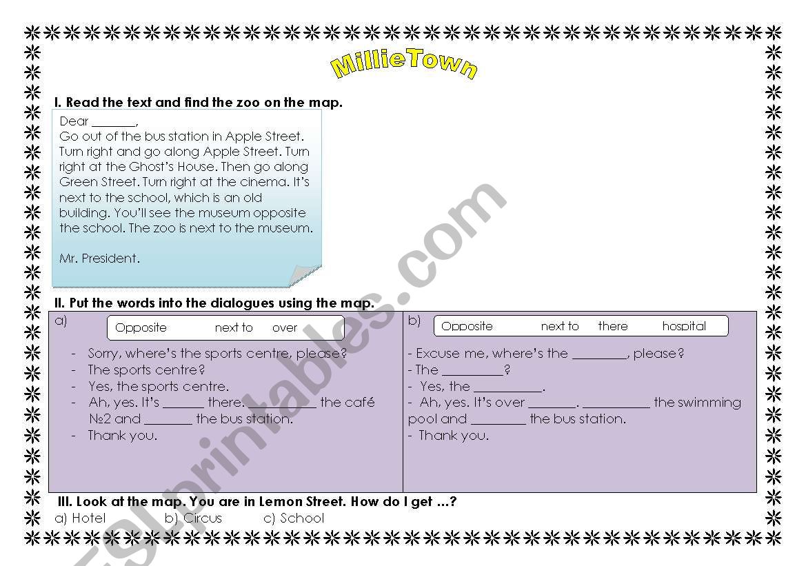 Directions. In the MillieTown worksheet