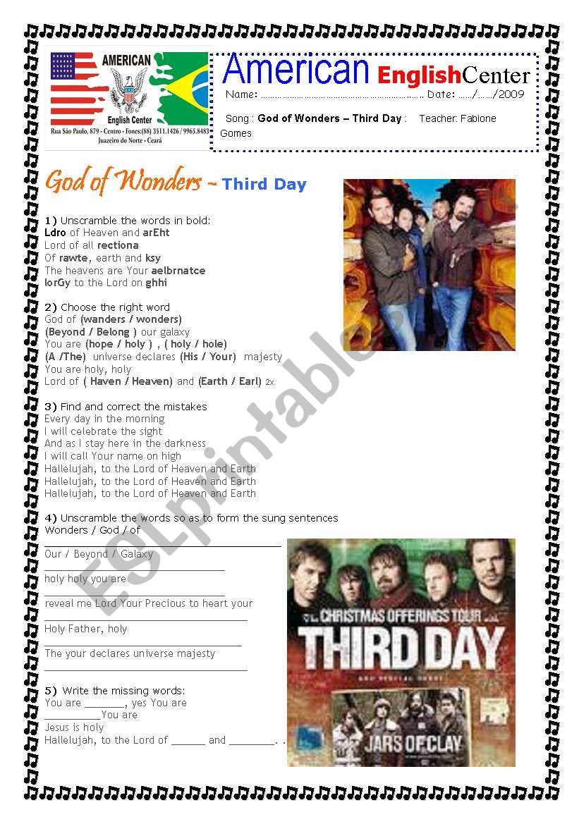 Song: God of Wonders - Third Day