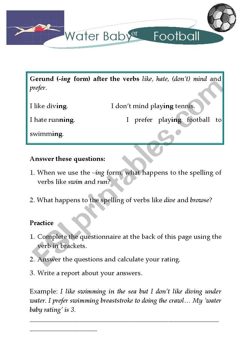 Leisure activities & Gerunds worksheet