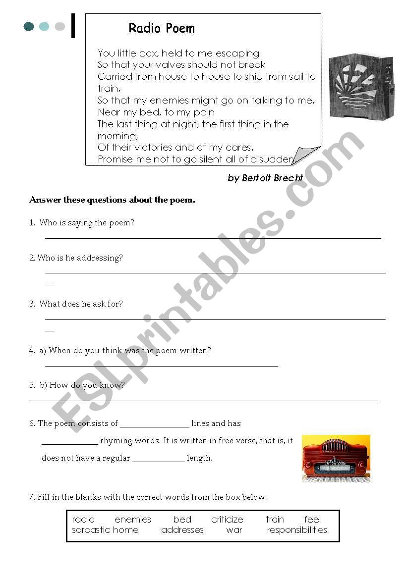 The radio poem worksheet