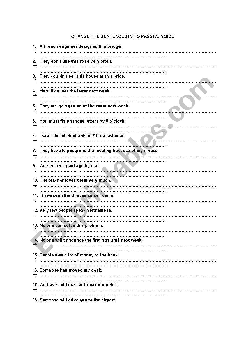 Exercise of Passive Voice worksheet