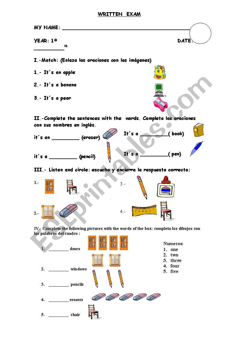 the objects of the classroom worksheet