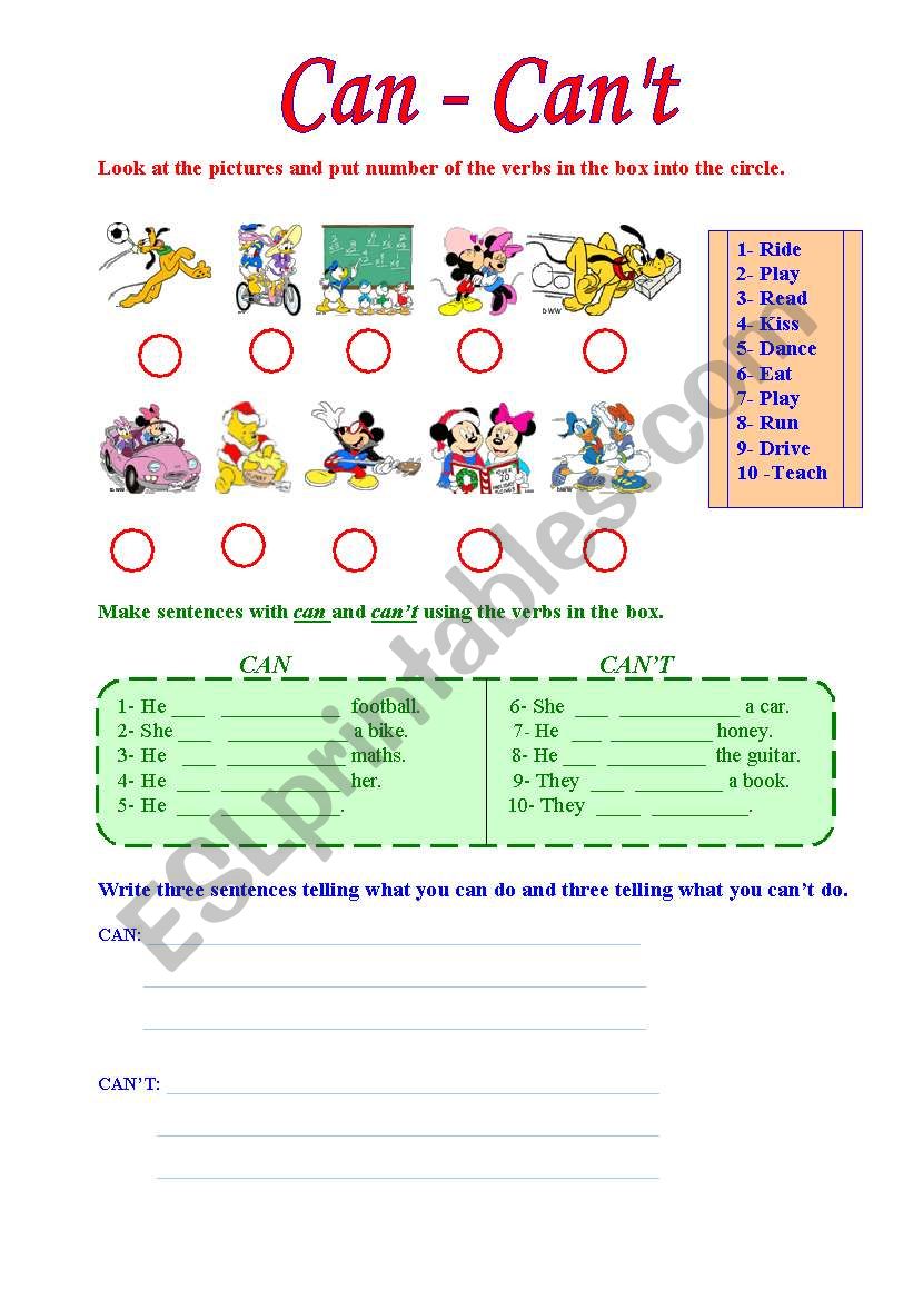 CAN - CANT worksheet