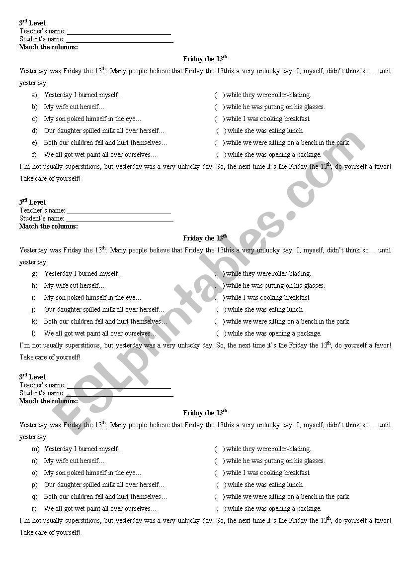 friday the thirteenth worksheet