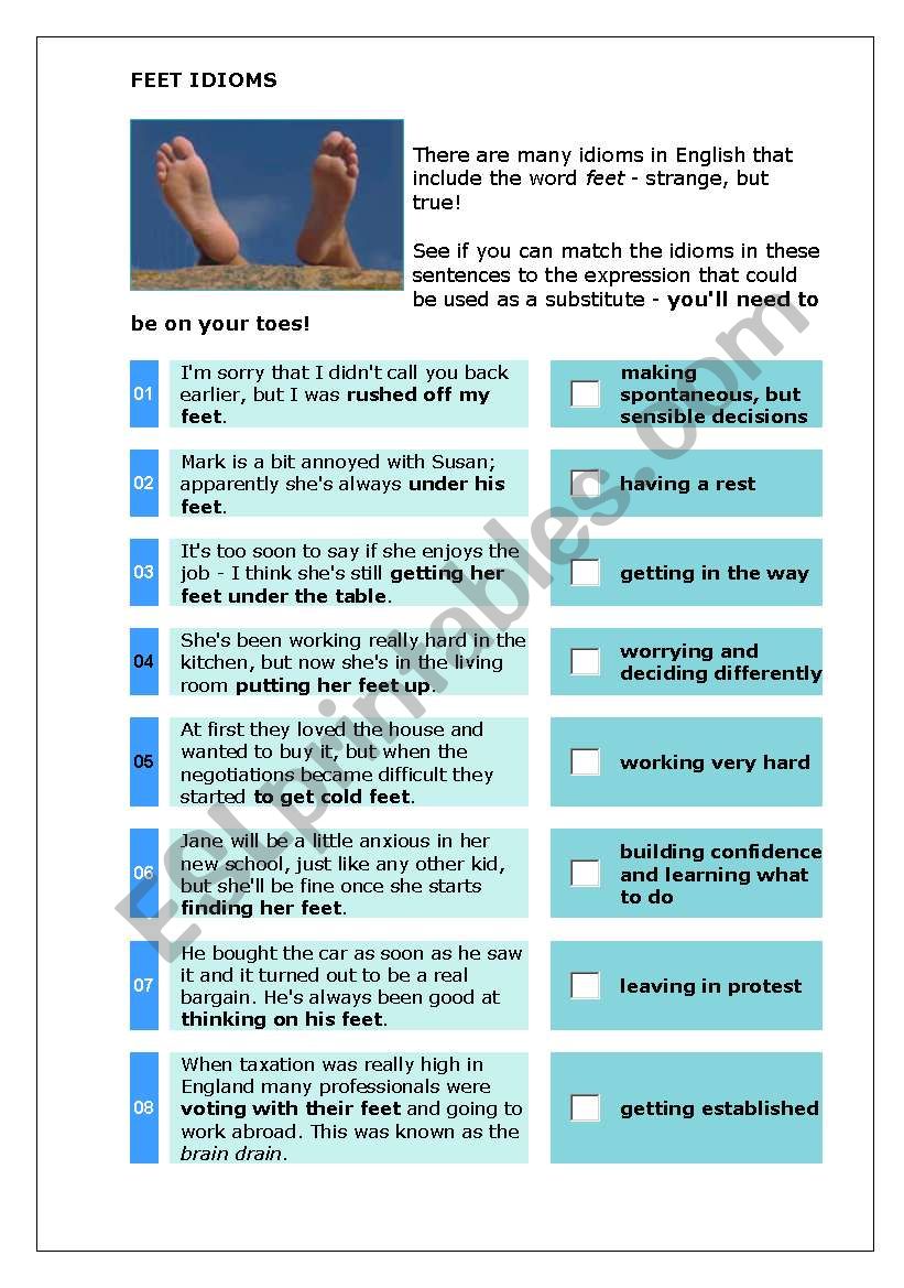 Feet Idioms worksheet