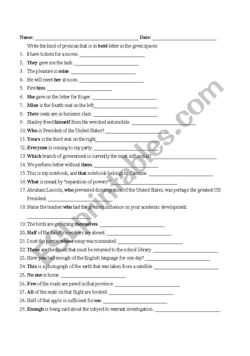 practice pronouns worksheet