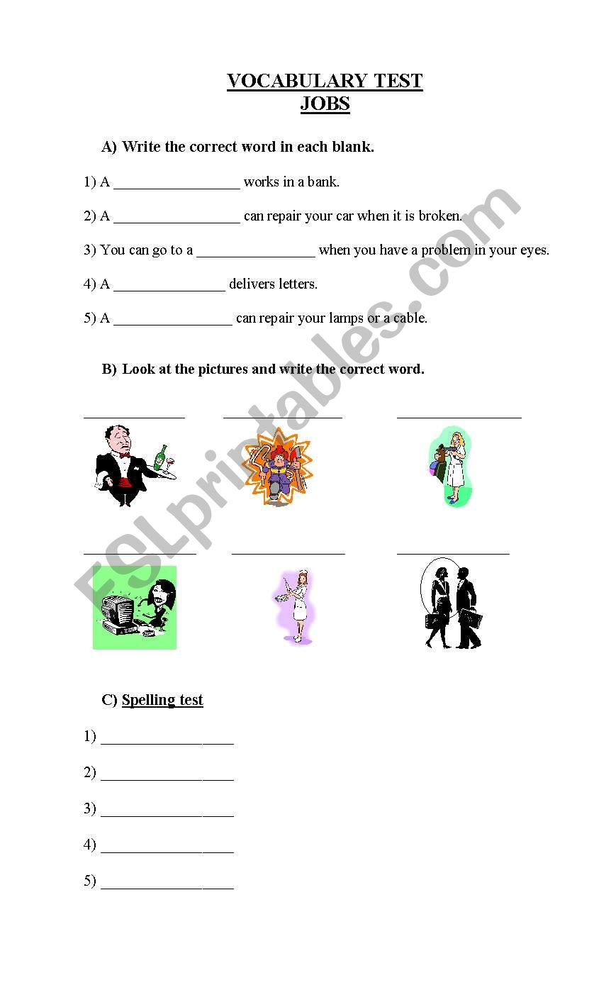 Test hobbies and Test jobs worksheet