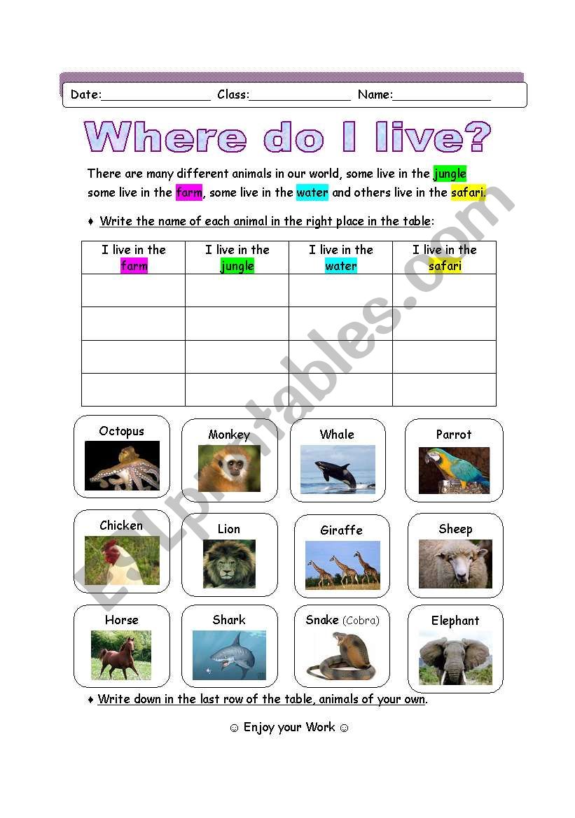 Where do I live? worksheet