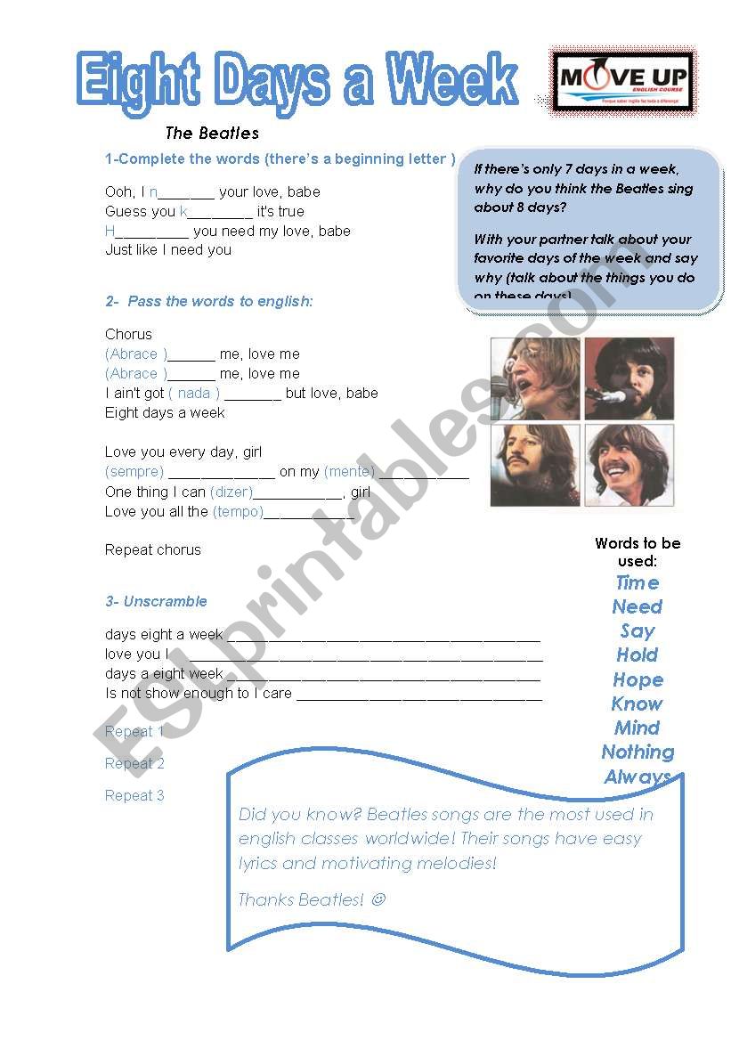 Eight Days a week Beatles worksheet