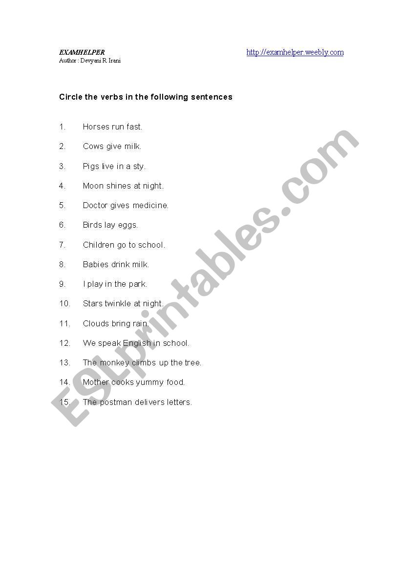 Underline verbs worksheet