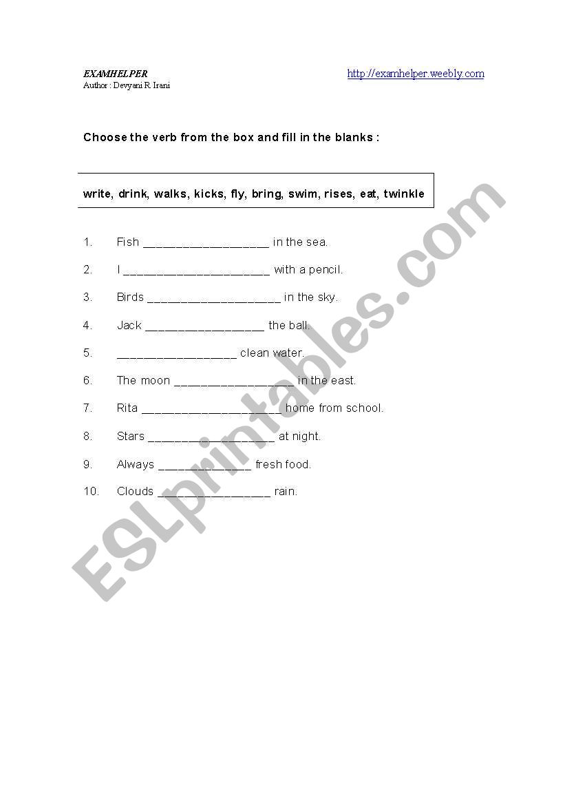 Choose correct verb  worksheet