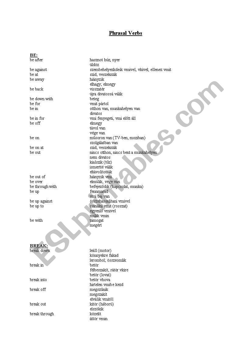 Phrasal verbs worksheet