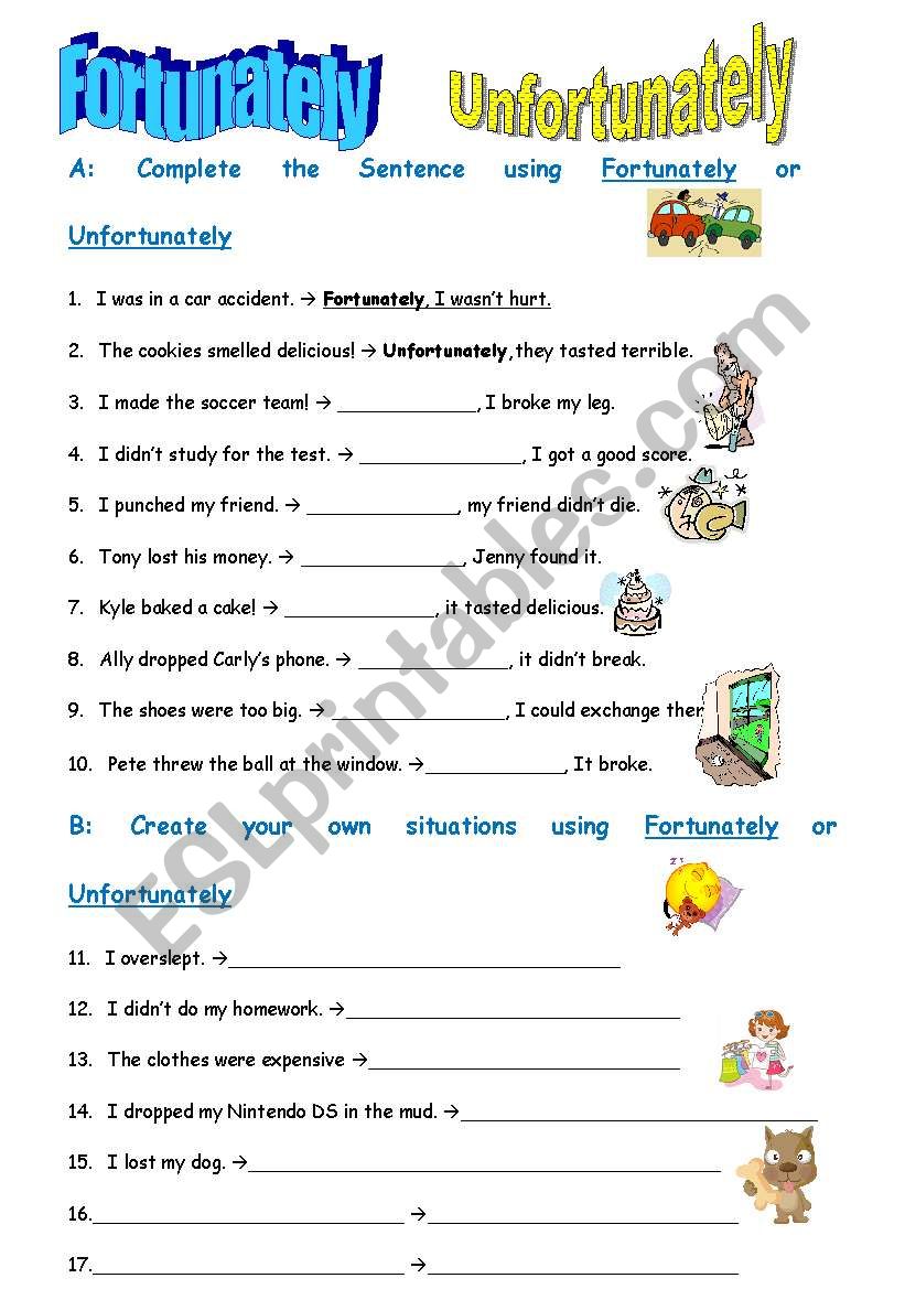 Fortunately and Unfortunately worksheet
