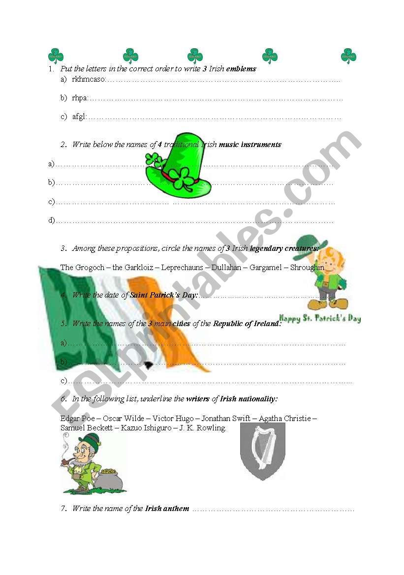 Quiz about Ireland worksheet