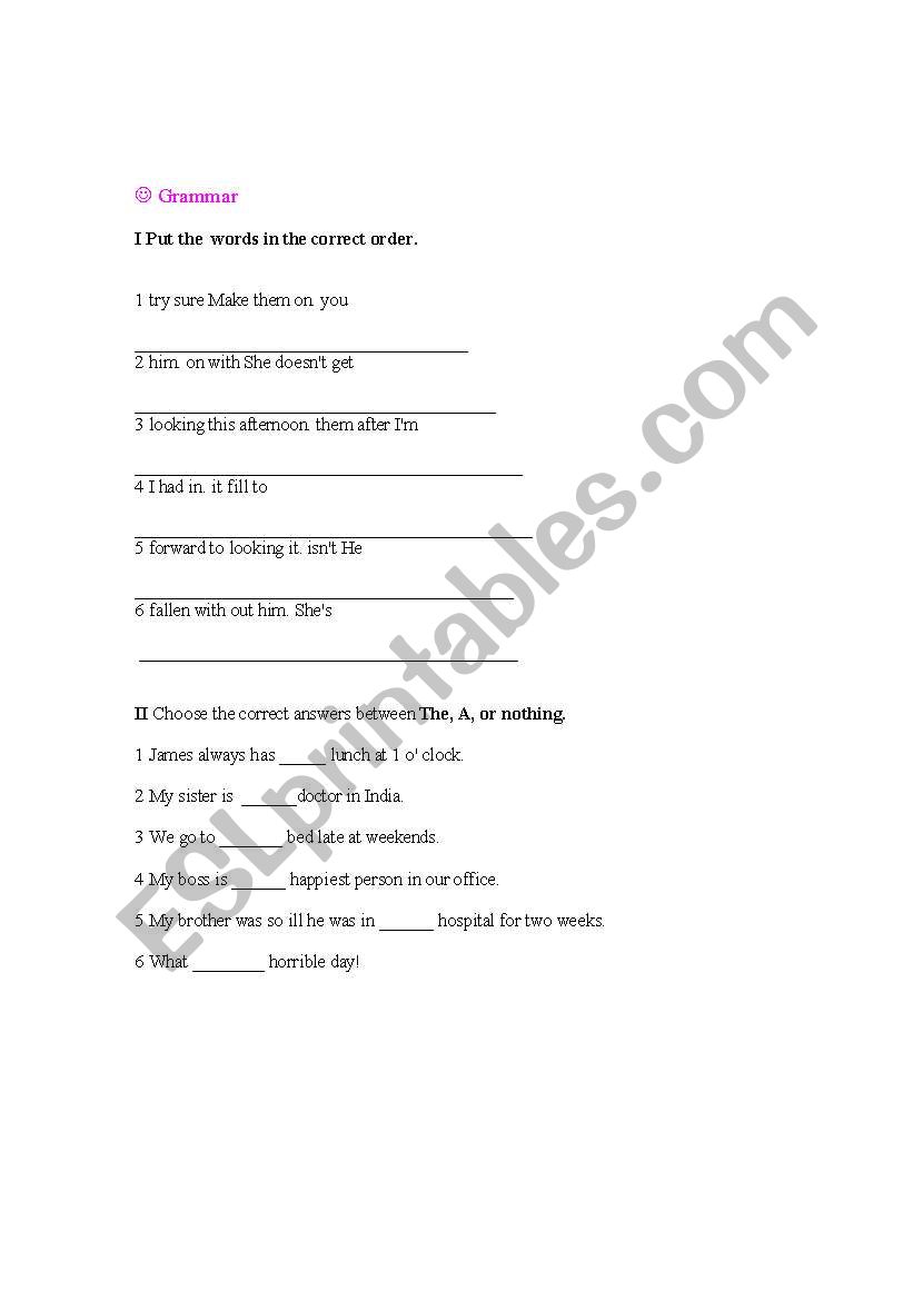 Grammar quiz worksheet