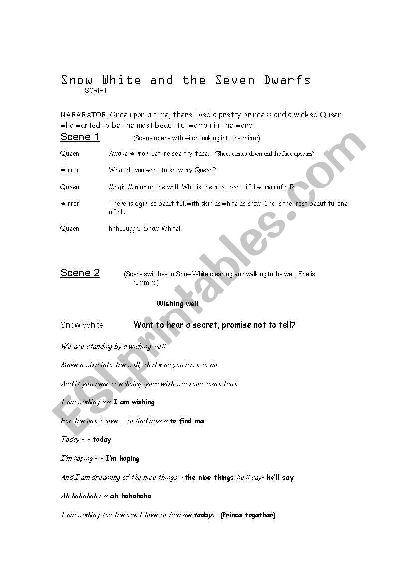 Snow White and the Seven Dwarfs play script