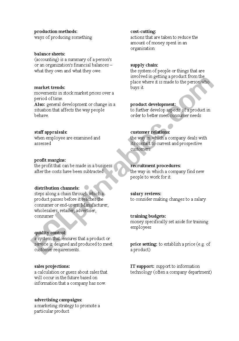 collocations & defintions worksheet