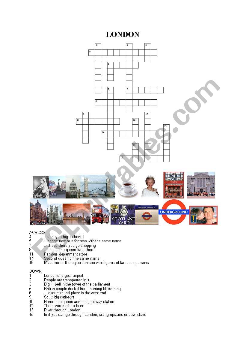 London Crossword worksheet