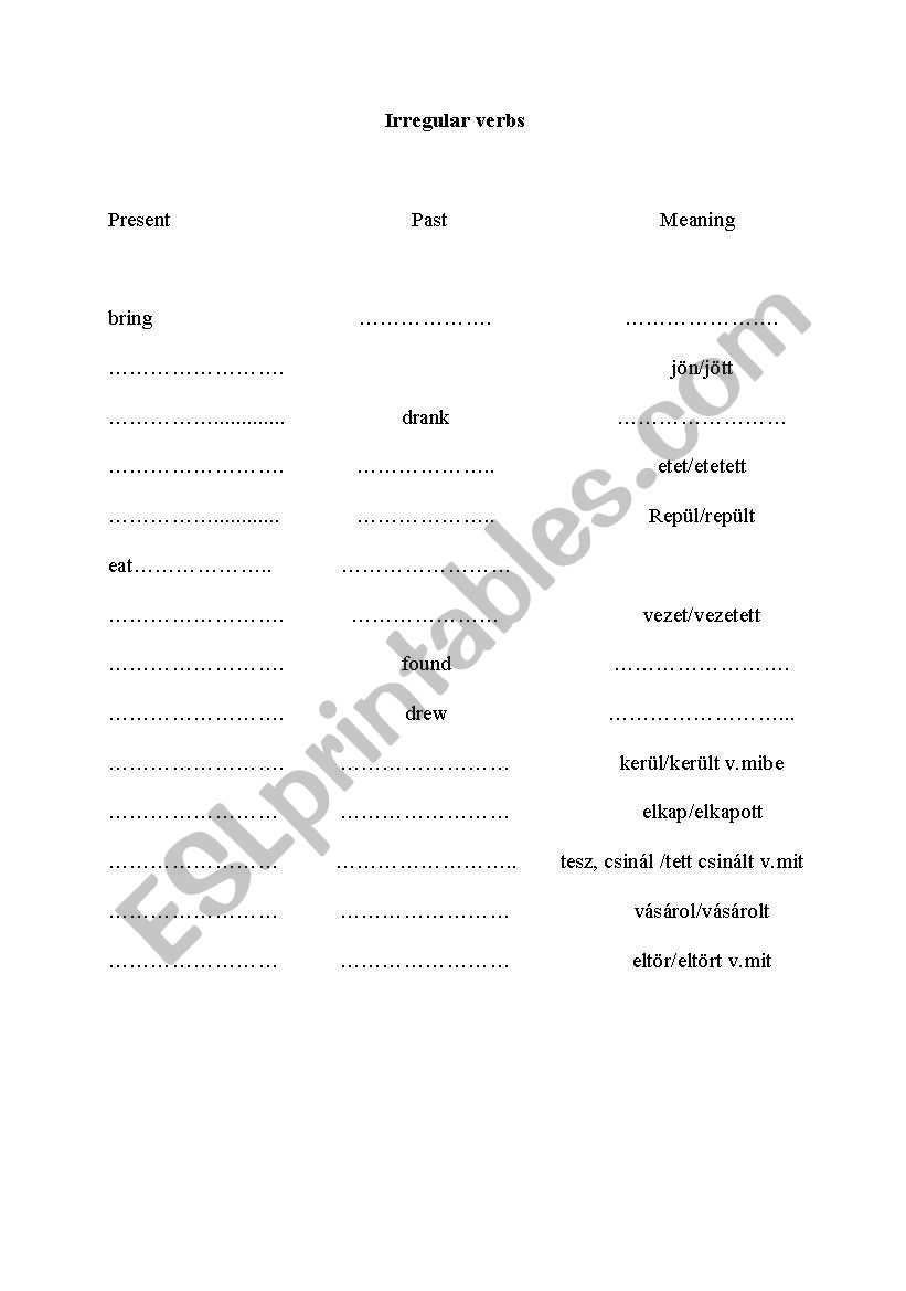 Irregular verbs worksheet