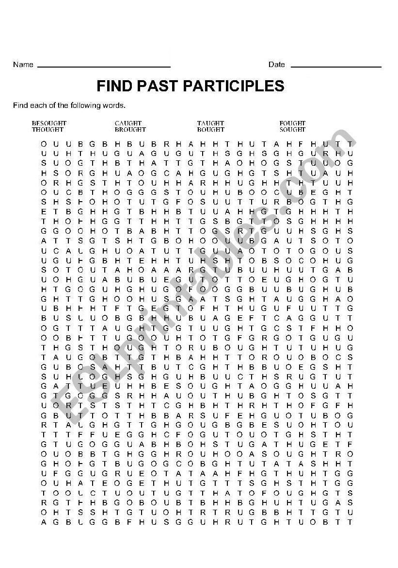 Past participle word search worksheet