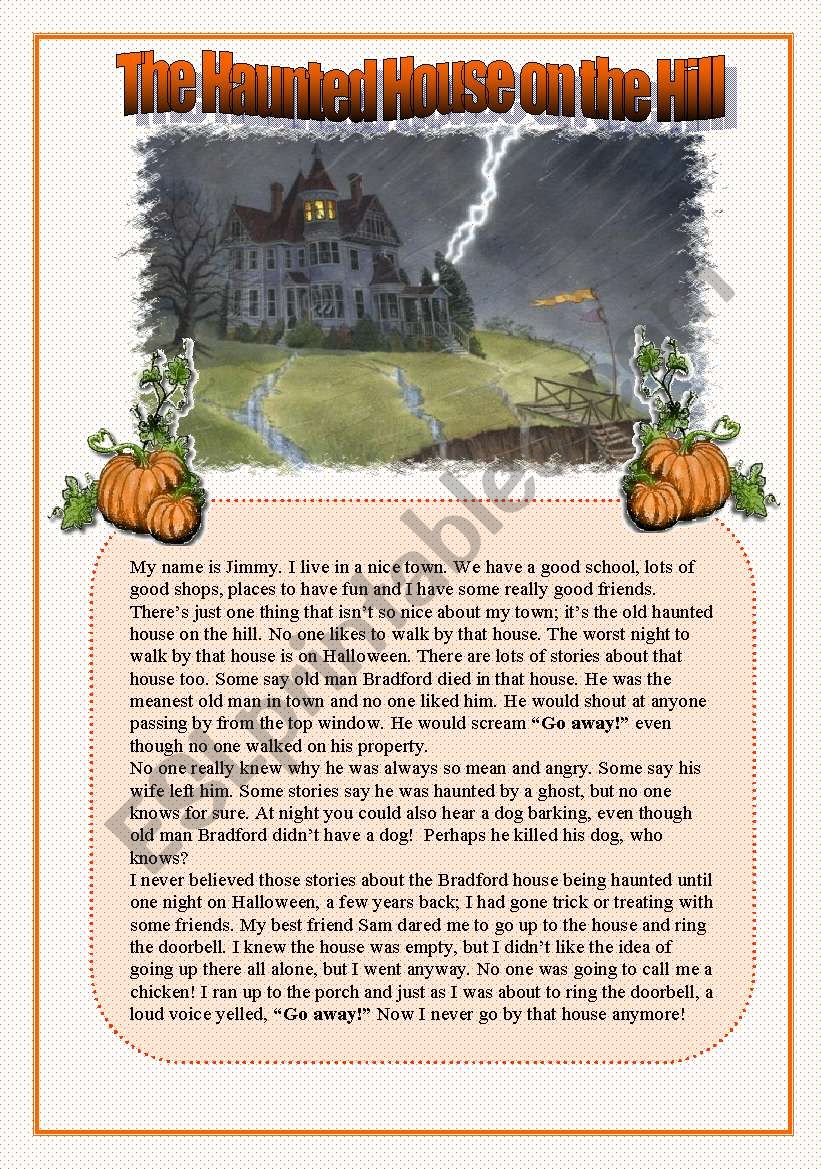 The Haunted House on the Hill worksheet