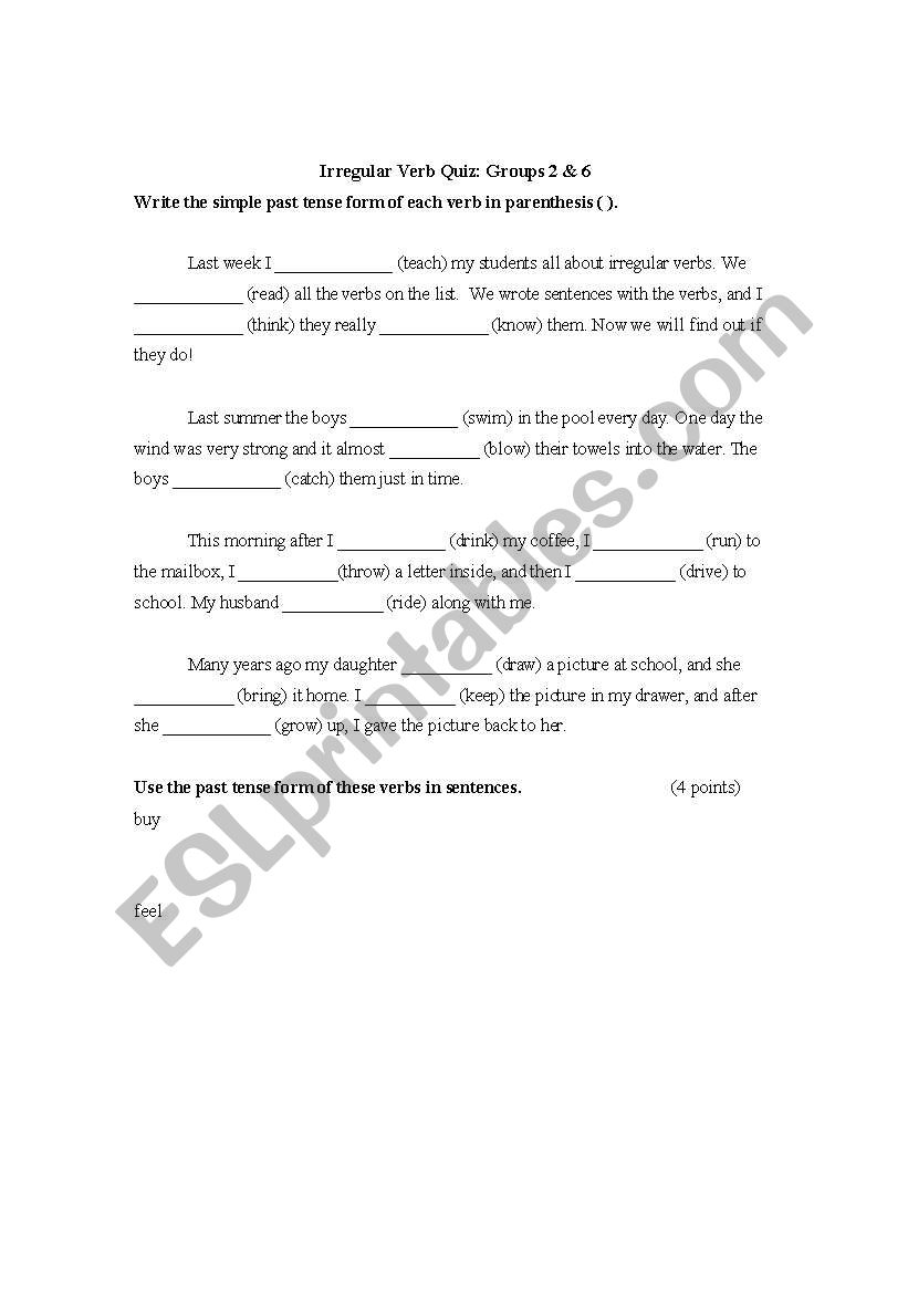 Irregular Verb Worksheet / Quiz