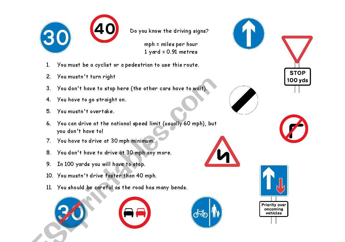 traffic signs worksheet
