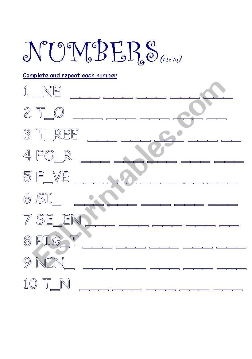 numbers1-10 worksheet