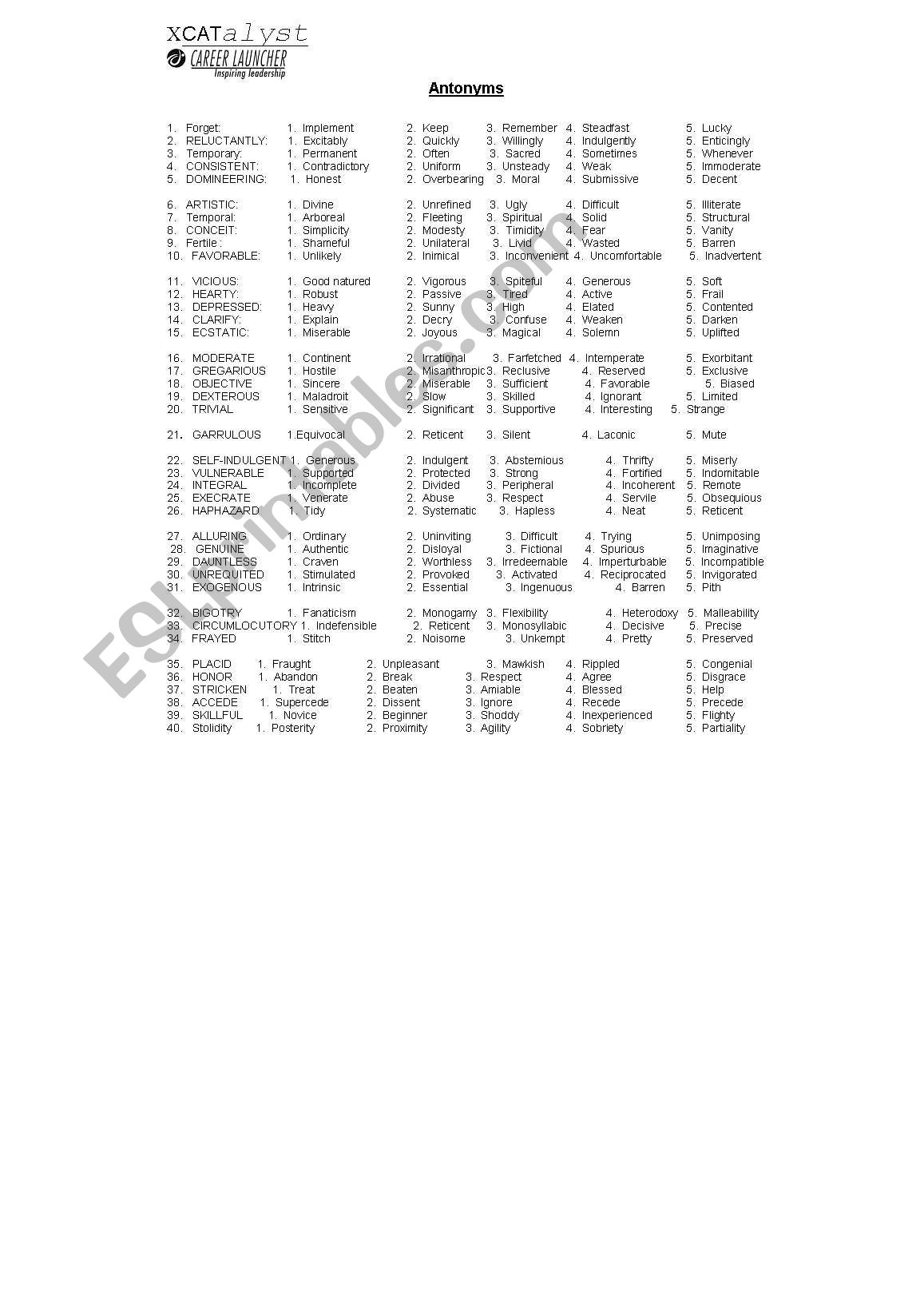 antonyms worksheet