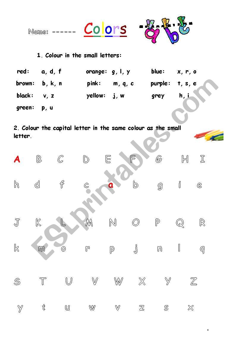 English worksheets: color words the ABC