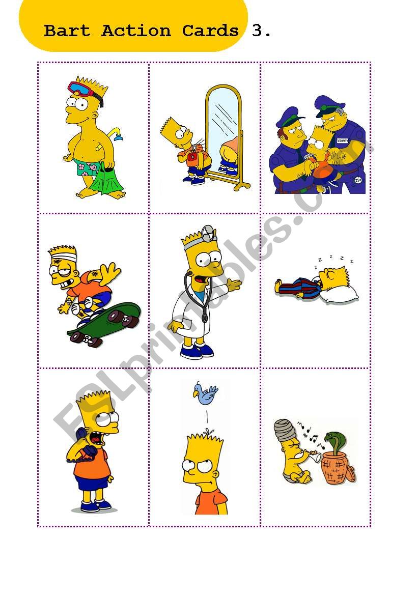 Bart Action Cards 3.  worksheet