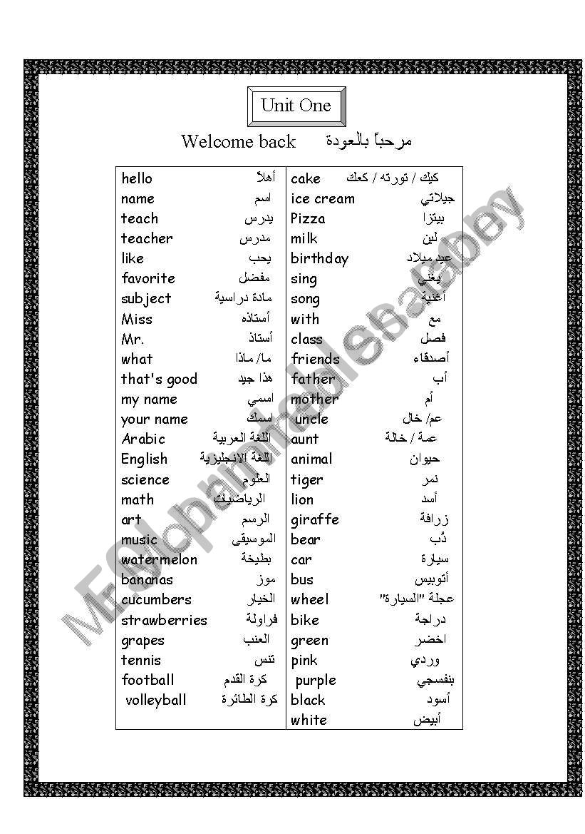 Food worksheet