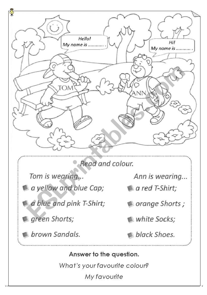 Read and colour clothes worksheet