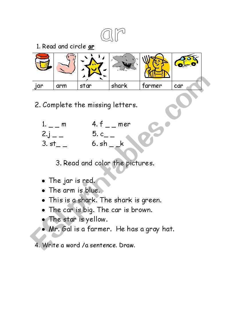 reading -ar- words worksheet