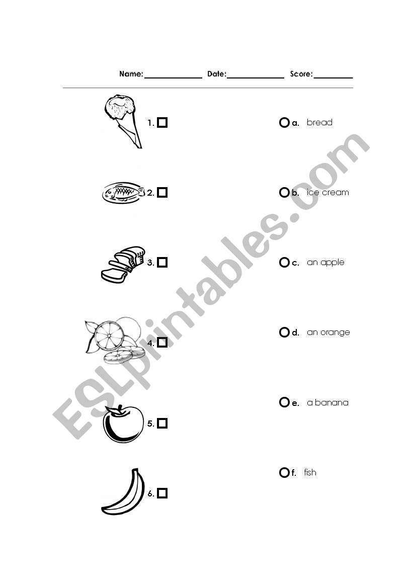 food vocabulary worksheet