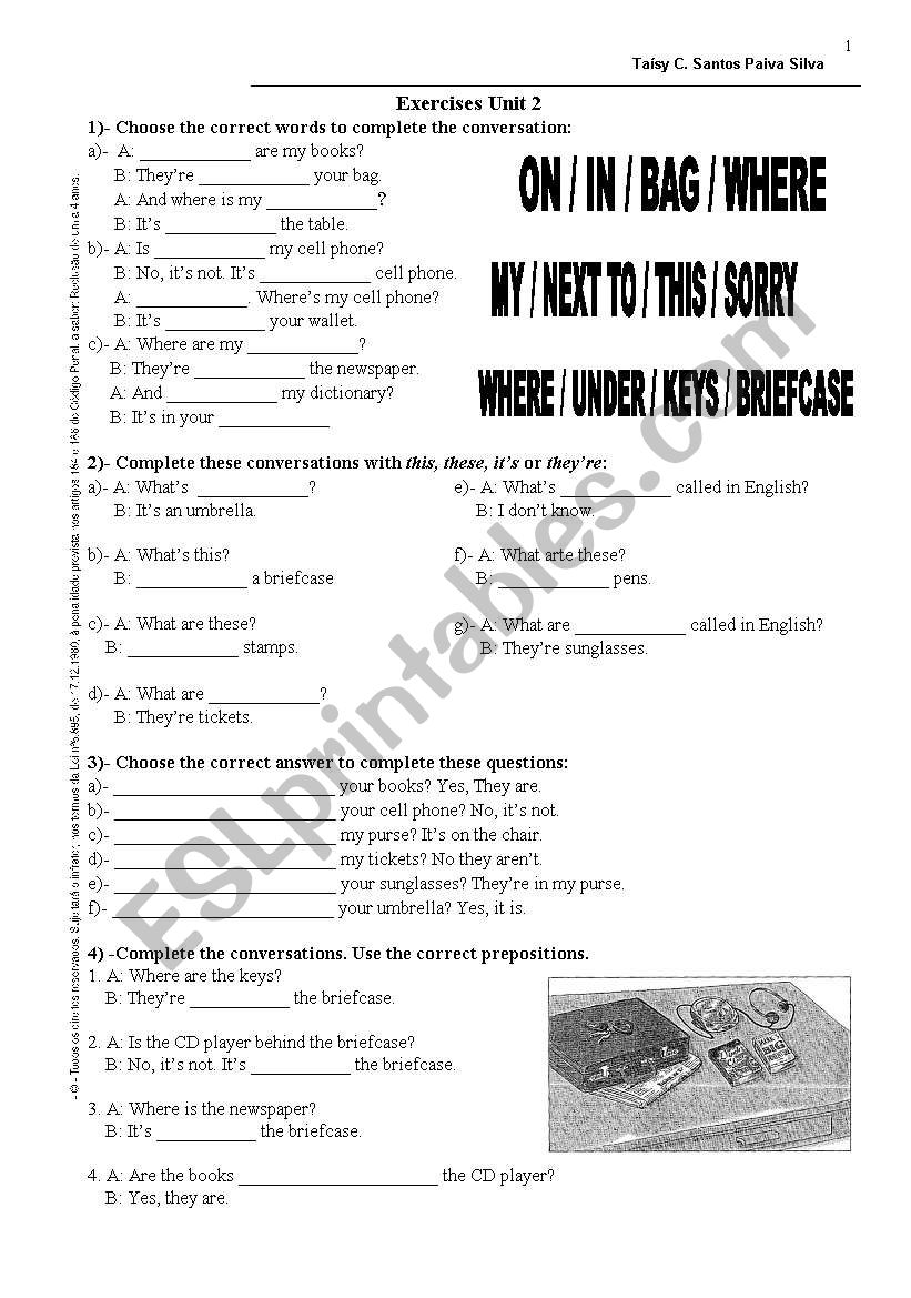 Exercises - prepositions of place, plural and singular