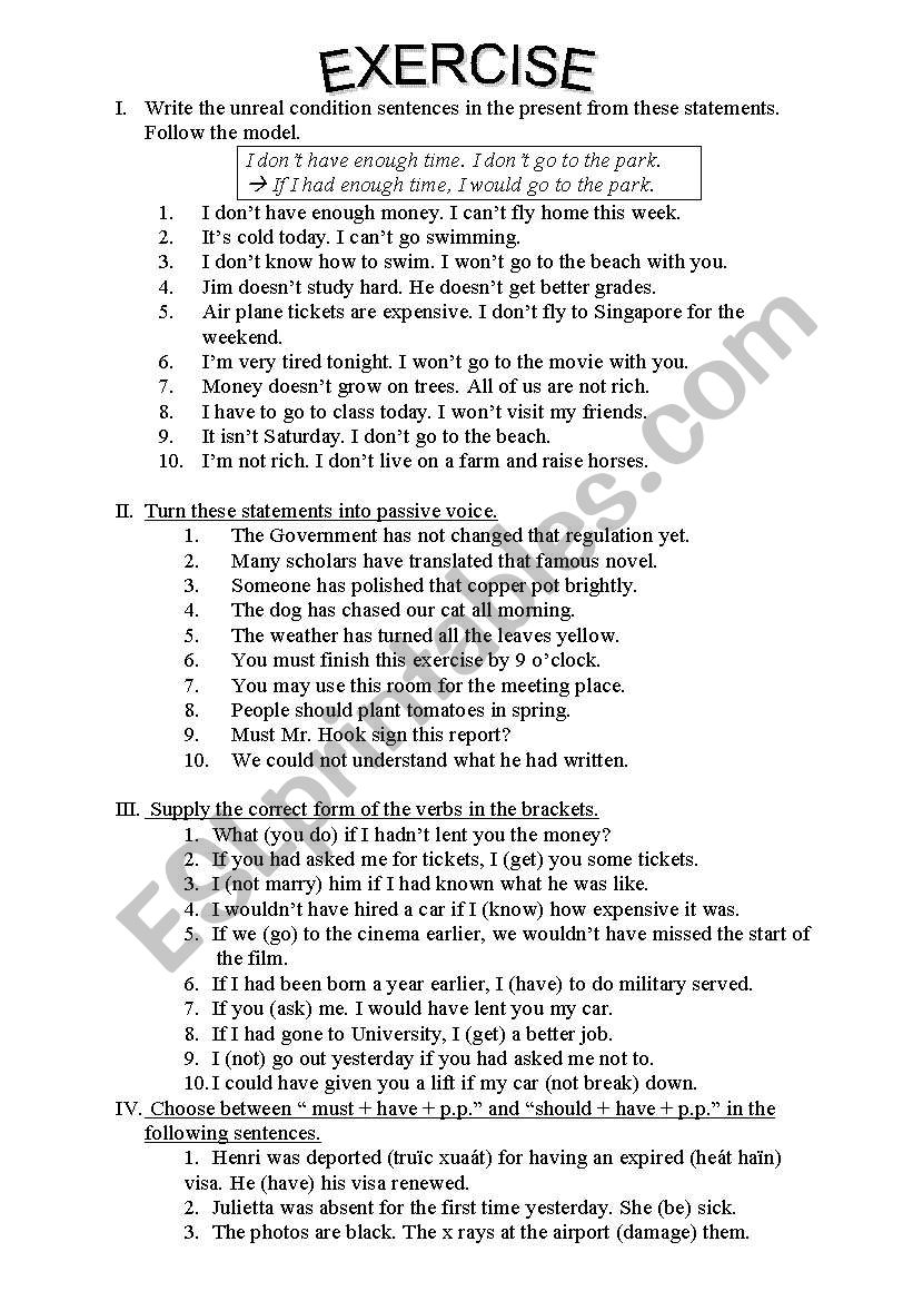 GRAMMAR EXERCISES  worksheet