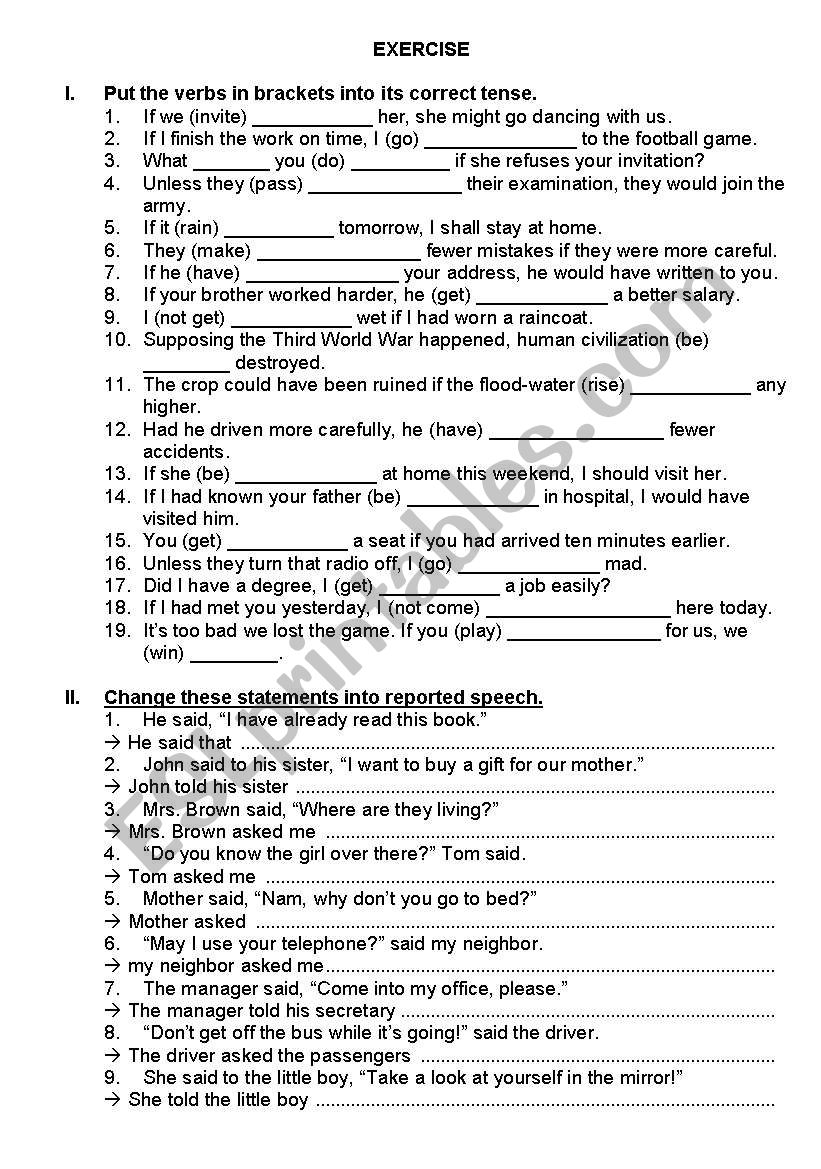 GRAMMAR EXERICISES worksheet