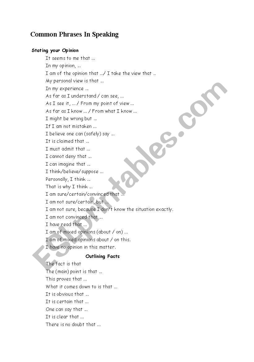 common phrasals in speaking worksheet