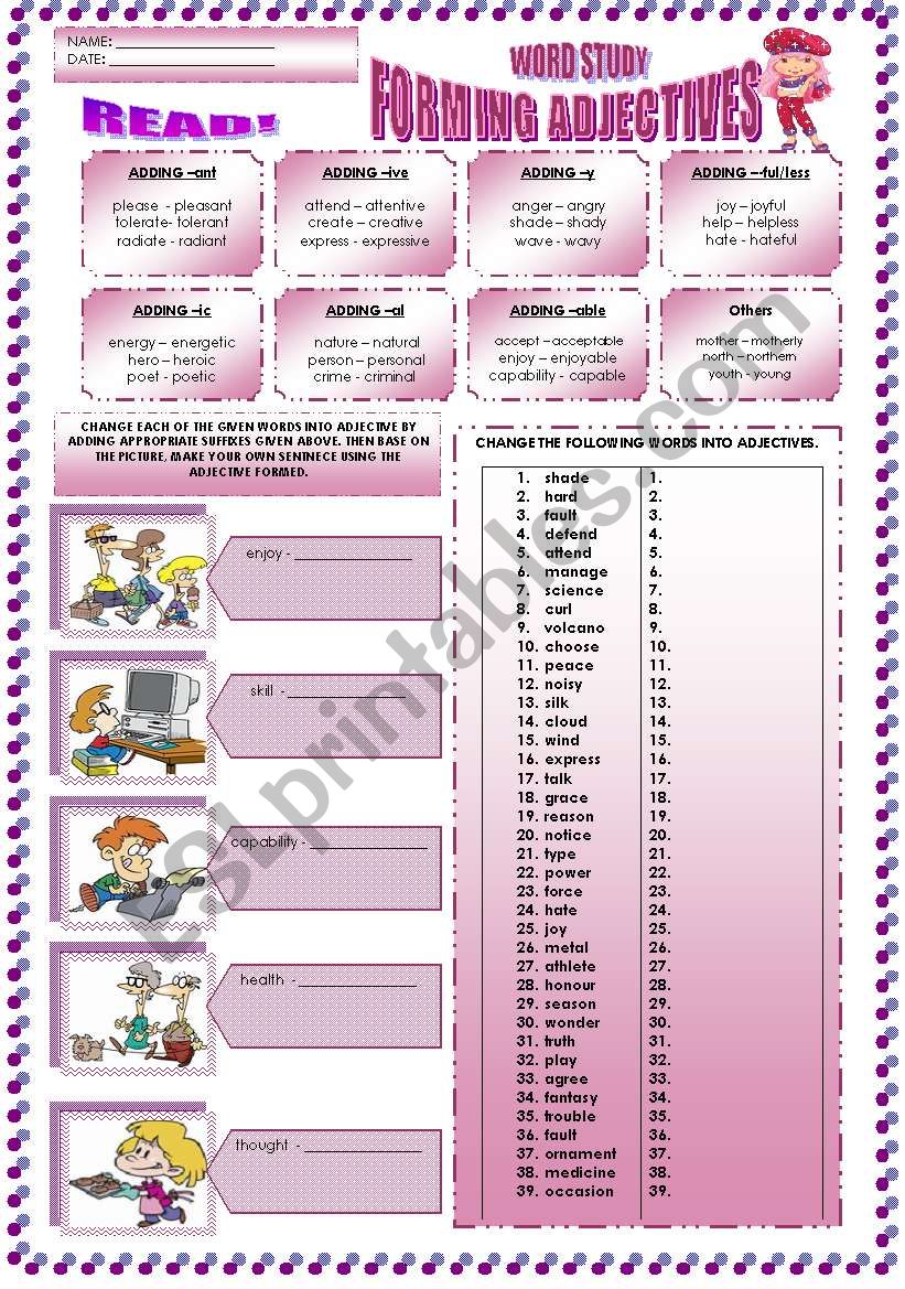 FORMING ADJECTIVES BY USING SUFFIXES