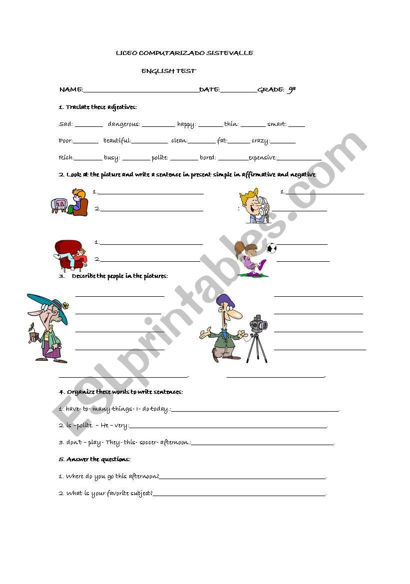 describing people worksheet