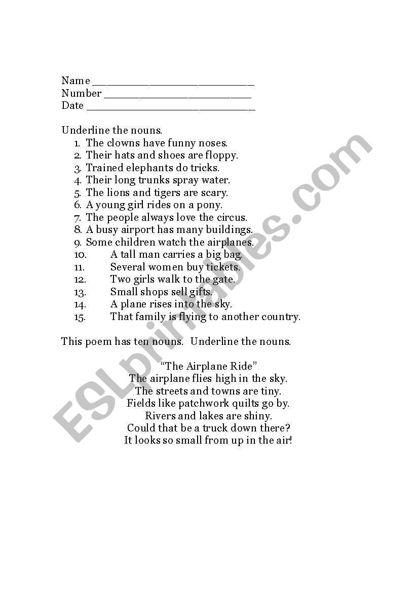 Nouns worksheet