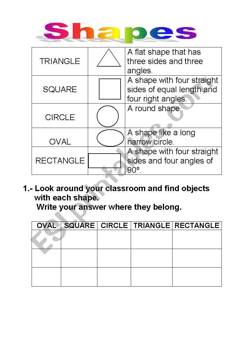 SHAPES worksheet