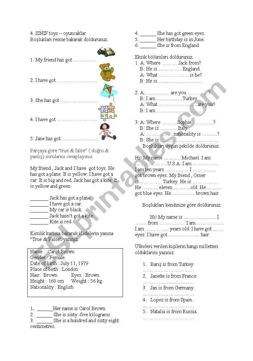 toys and appearances worksheet