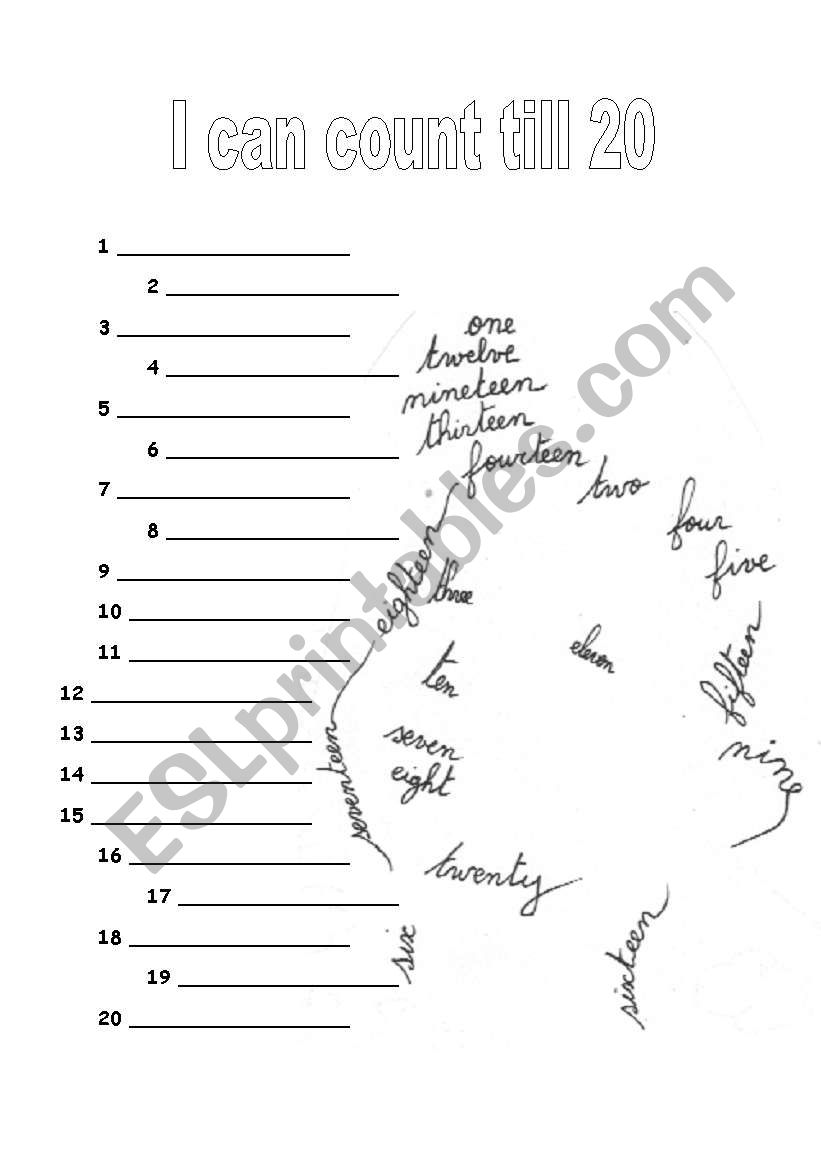 I can count till 20 worksheet